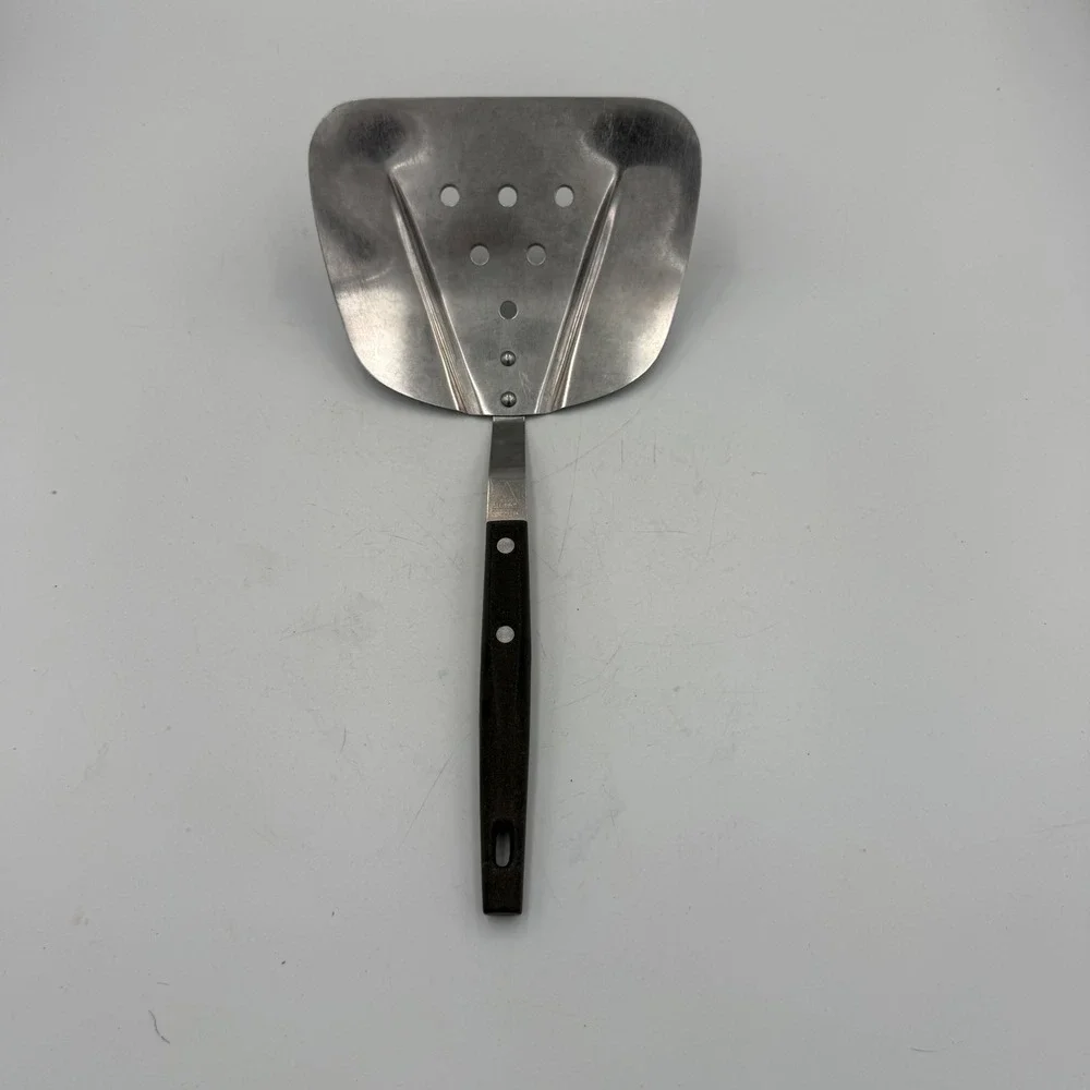Vintage Household Stainless Steel Curved Spatula Wide Perforated Turner Japan